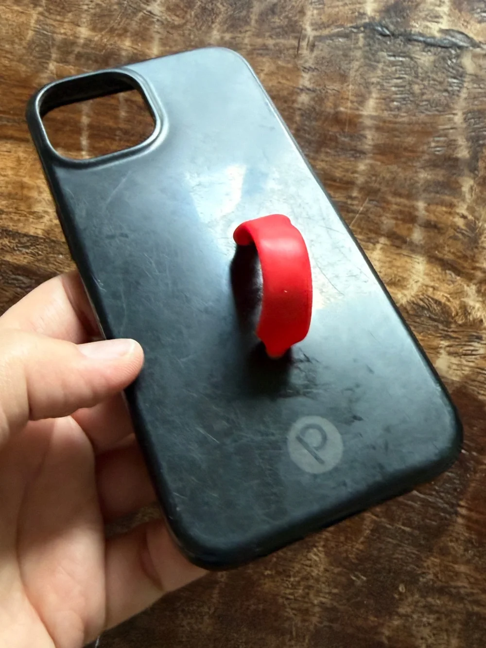 Loopy iPhone 13 Black Phone Case with Red Grip Loop - Righty
